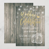 Polterabend Rustic Wood Mason Jar String Lights Einladung (Vorne/Hinten)