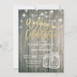 Polterabend Rustic Wood Mason Jar String Lights Einladung