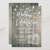 Polterabend Rustic Wood Mason Jar String Lights Einladung (Vorne/Hinten)