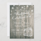 Polterabend Rustic Wood Mason Jar String Lights Einladung (Vorderseite)