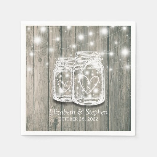Polterabend Rustic Wood Mason Jar String Lights Serviette (Vorderseite)
