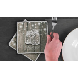 Polterabend Rustic Wood Mason Jar String Lights Serviette