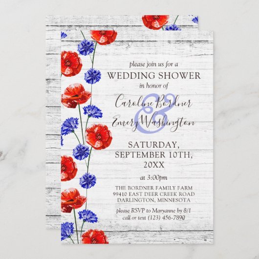 Polterabend Rustikales Holz und Rotes Mohn Land Einladung (Vorne/Hinten)