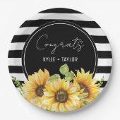Polterabend Sonnenblumen Schwarz und Weiß Streifen Pappteller (Vorderseite)