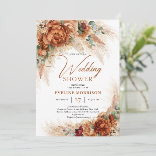 Polterabend Terracotta-Granatapfelpalme Einladung (Stehend Vorderseite)