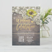 Polterabend Vintage Spitzen Sonnenblume Rustikales Einladung (Stehend Vorderseite)