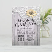 Polterabend Vintage Spitzen Sonnenblume Rustikales Einladung (Stehend Vorderseite)