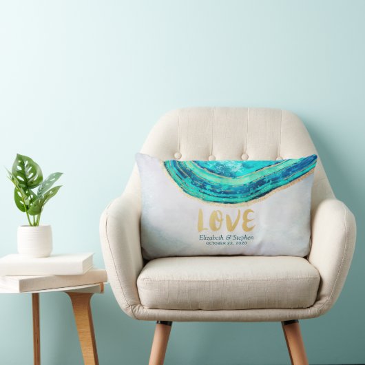 Polterabend Wasserfarbe Aquamarin & Gold Agate Geo Lendenkissen (Stuhl )