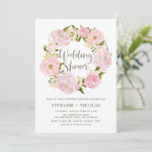 Polterabend Watercolor Blush Pink Peony Wreath Einladung (Stehend Vorderseite)