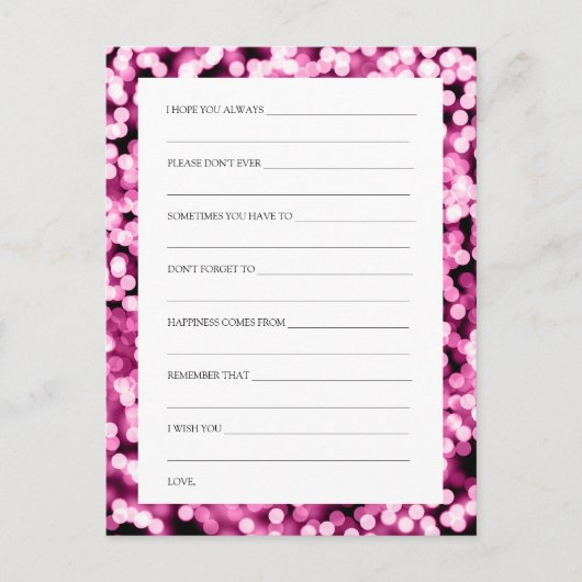 Polterabend wünscht rosa Funkelnd Leuchten Hinweiskarte (Vorderseite)