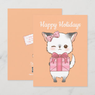 Poly-Pom Happy Holidays Grey and White Pomchi Girl Postkarte