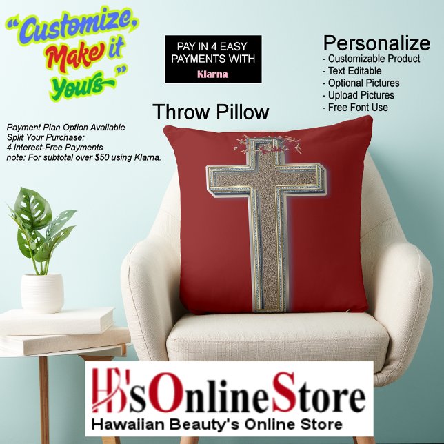 Polyester Pillow Red Background Kissen (Cross Square Polyester Large Pillow with Red Background.)