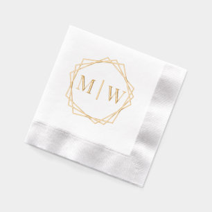 Polygon Bride Groom Wedding 2 Initial Monogram Servietten Mit Folie