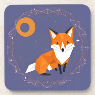 Polygon Fuchs Illustration mit himmlischem Ornamen Getränkeuntersetzer