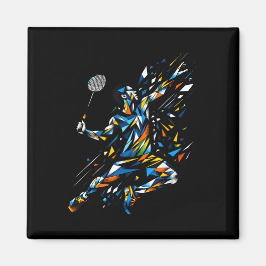 Polygon Kunst Badminton Spieler Shuttle Badmintone Magnet (Vorne)