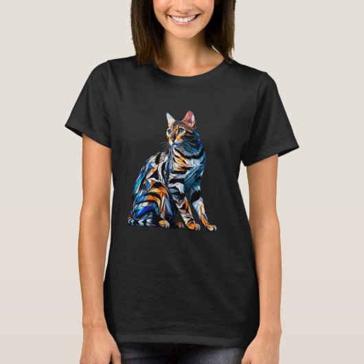 Polygon-Kunst Bengal-Katze T-Shirt (Vorderseite)