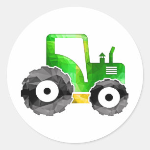 Polygon-Mosaik-grüner u. gelber Traktor Runder Aufkleber