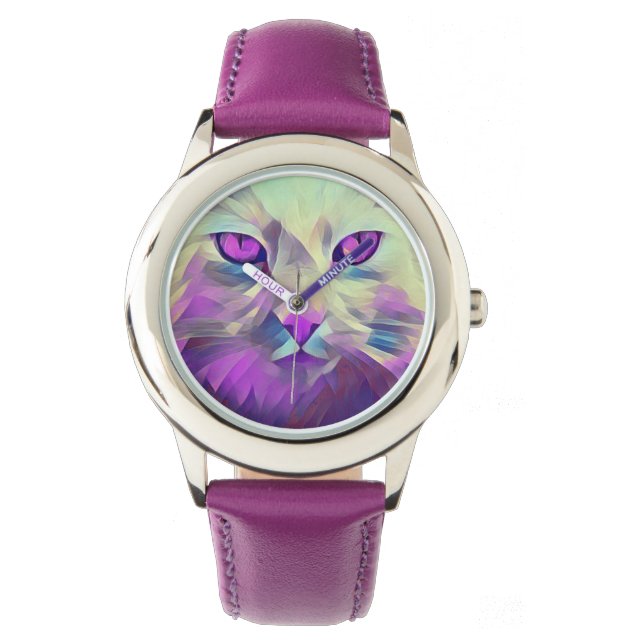 Polygon Pink Niedlich Cat Face eWatch Armbanduhr (Vorderseite)