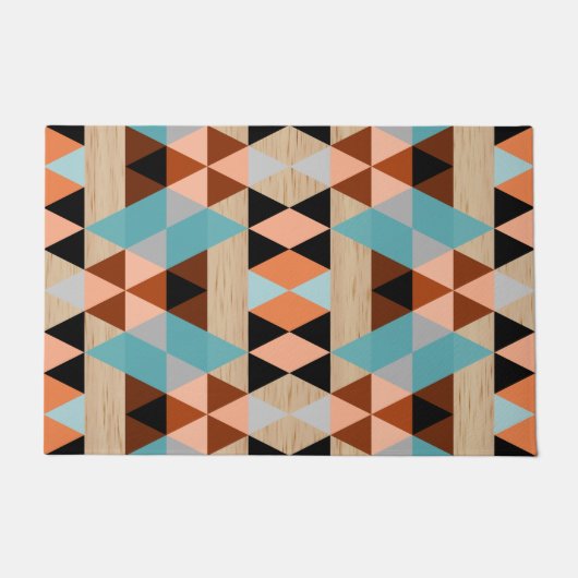 Polygon Squares Triangle Wood Tribal Mosaik Art Fußmatte (Vorderseite)