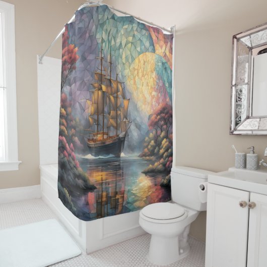 Polygonal Segelschiff und Vollmond Duschvorhang (Beispiel)