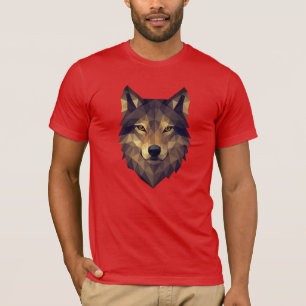 Polygonal Wolf Kopf Geometrische Kunst in Erdtönen T-Shirt