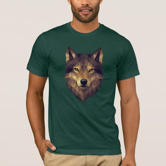 Polygonal Wolf Kopf Geometrische Kunst in Erdtönen T-Shirt (Vorderseite)