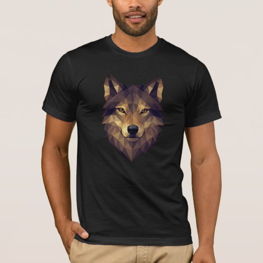 Polygonal Wolf Kopf Geometrische Kunst in Erdtönen T-Shirt (Vorderseite)