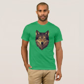 Polygonal Wolf Kopf Geometrische Kunst in Erdtönen T-Shirt (Vorne ganz)
