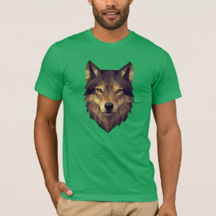 Polygonal Wolf Kopf Geometrische Kunst in Erdtönen T-Shirt