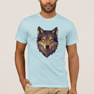 Polygonal Wolf Kopf Geometrische Kunst in Erdtönen T-Shirt
