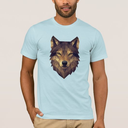 Polygonal Wolf Kopf Geometrische Kunst in Erdtönen T-Shirt (Vorderseite)