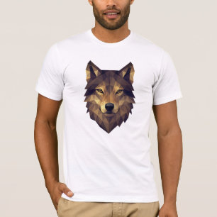 Polygonal Wolf Kopf Geometrische Kunst in Erdtönen T-Shirt