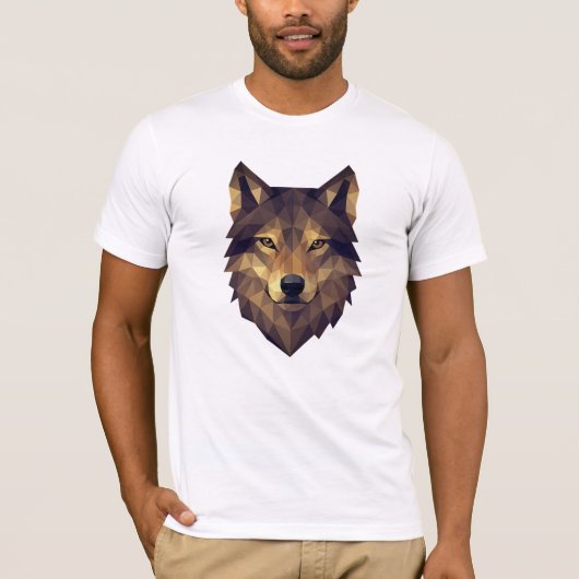 Polygonal Wolf Kopf Geometrische Kunst in Erdtönen T-Shirt (Vorderseite)