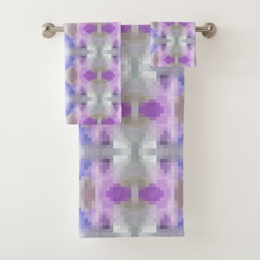Polygonale geometrische violette lila Pixel squ Badhandtuch Set (Insitu)