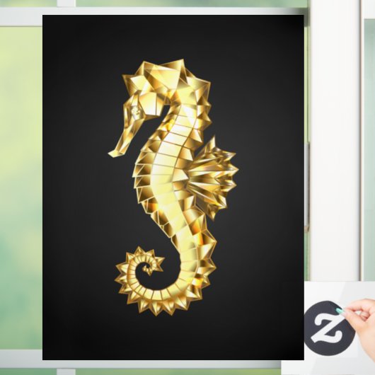 Polygonales Gold-Seepferd Fensteraufkleber (Zuhause)