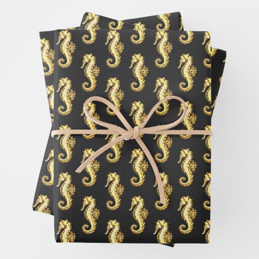 Polygonales Gold-Seepferd Geschenkpapier Set (Beispiel)