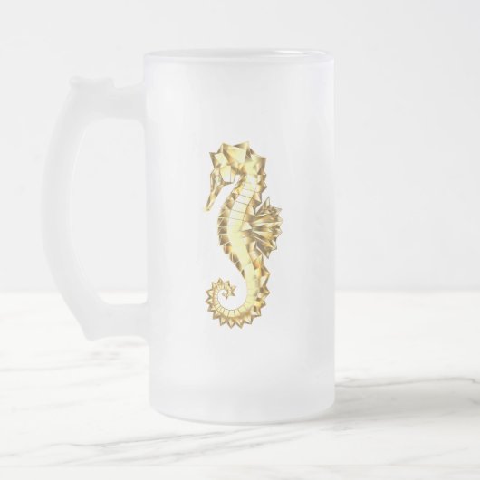 Polygonales Gold-Seepferd Mattglas Bierglas (Links)