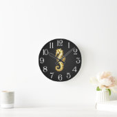 Polygonales Gold-Seepferd Runde Wanduhr (Zuhause)