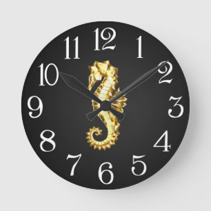 Polygonales Gold-Seepferd Runde Wanduhr