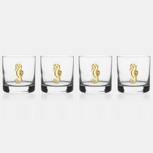 Polygonales Gold-Seepferd Whiskyglas (Vorderseite)