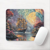 Polygonales Segelschiff und Vollmond Mousepad (Mit Mouse)