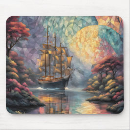 Polygonales Segelschiff und Vollmond Mousepad