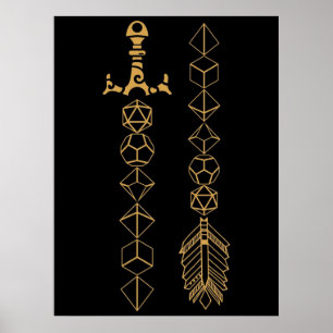 Polyhedral Dice Set Schwert und Pfeil Tabletop RPG Poster