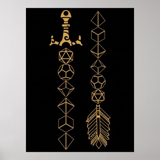 Polyhedral Dice Set Schwert und Pfeil Tabletop RPG Poster (Vorne)