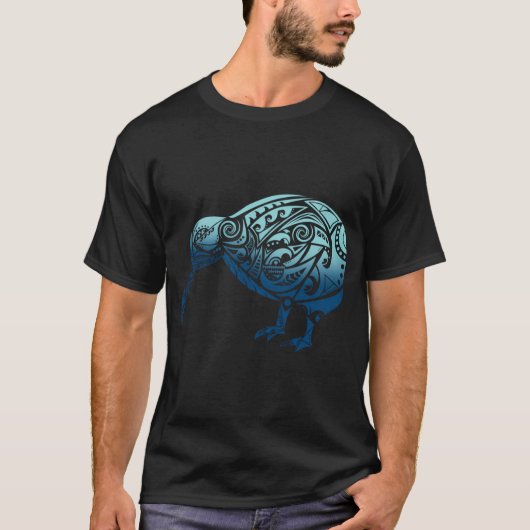 Polynesia Maori Kiwi Bird Ocean Blue Neuseeland T-Shirt (Vorderseite)