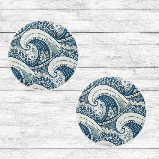 Polynesian Beach Waves and Flowers Ethnic Pattern Keramikknauf