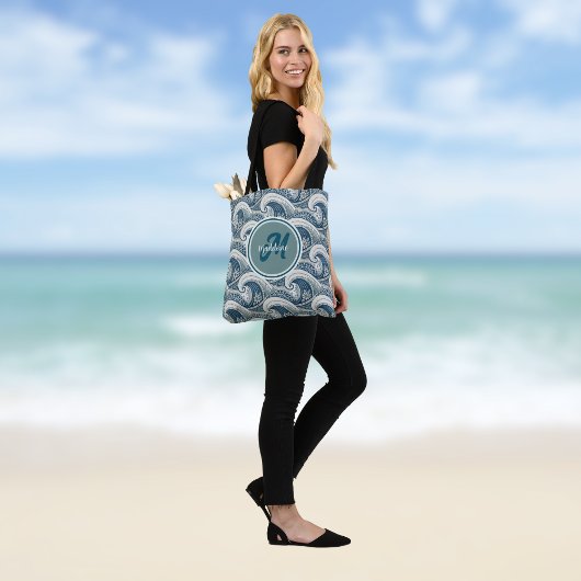 Polynesian Beach Waves and Flowers Ocean Pattern Tasche