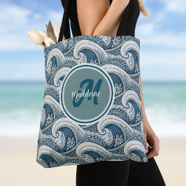 Polynesian Beach Waves and Flowers Ocean Pattern Tasche