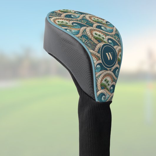 Polynesian Tropical Wave Palm Trees Pattern Name Golf Headcover