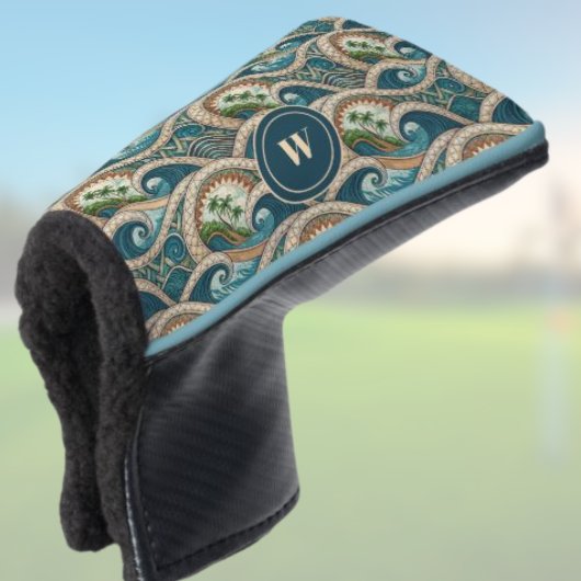 Polynesian Tropical Wave Palm Trees Pattern Name Golf Headcover